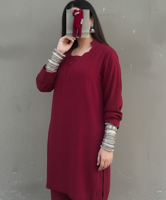 2pc Maroon fit ( side pockets included )