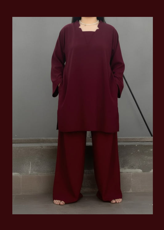 2pc Maroon fit ( side pockets included )