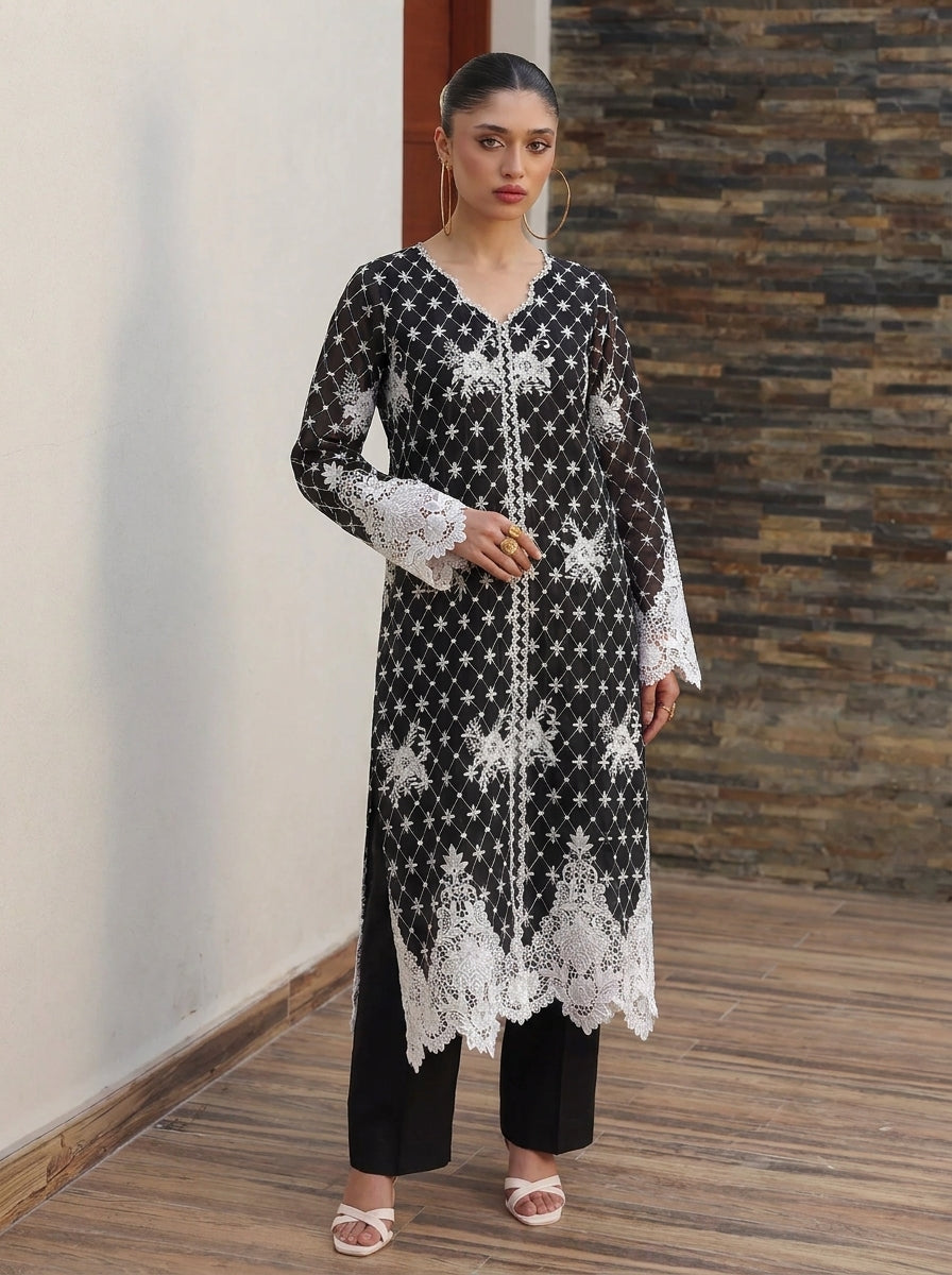 AAYRA Black & white embroidered Luxury lawn set🖤