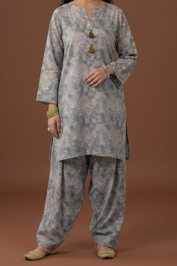 2pc moose grey printed farshi set