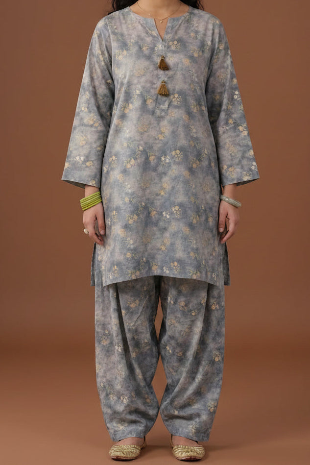 2pc moose grey printed farshi set