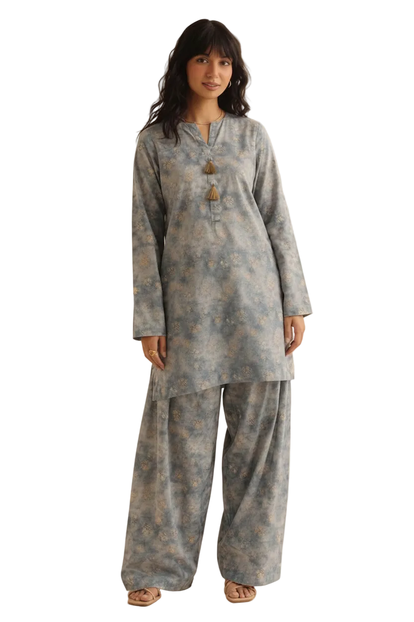 2pc moose grey printed farshi set