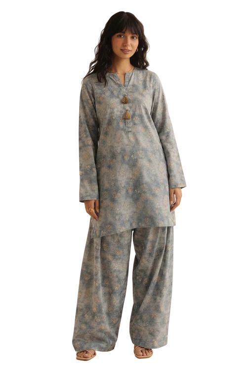2pc moose grey printed farshi set