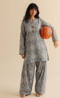 2pc moose grey printed farshi set