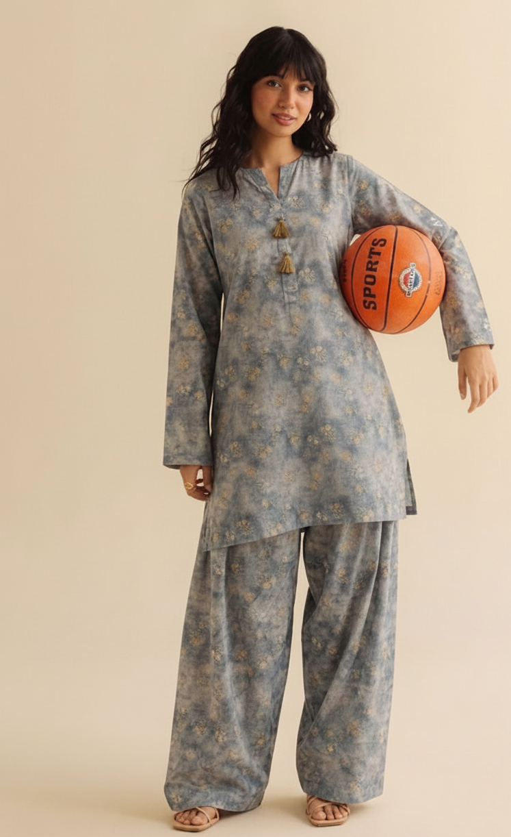 2pc moose grey printed farshi set