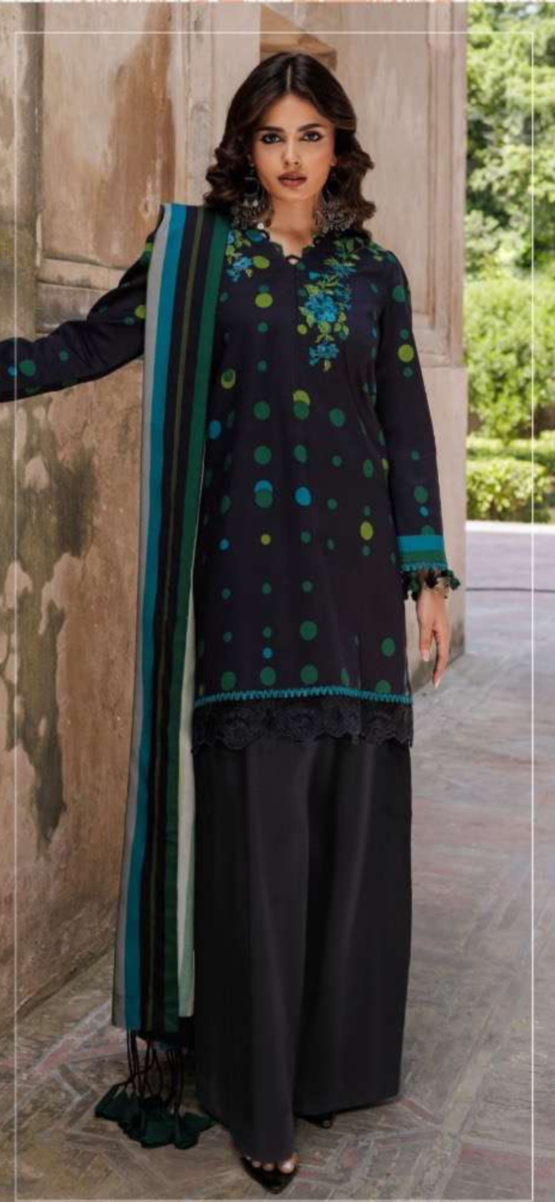 Ethnic polka unstitched set -3pc