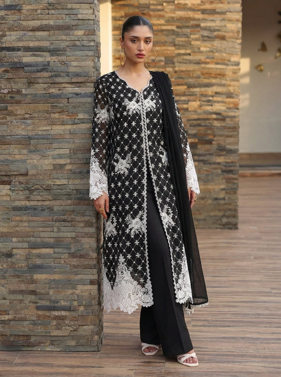 AAYRA Black & white embroidered Luxury lawn set🖤