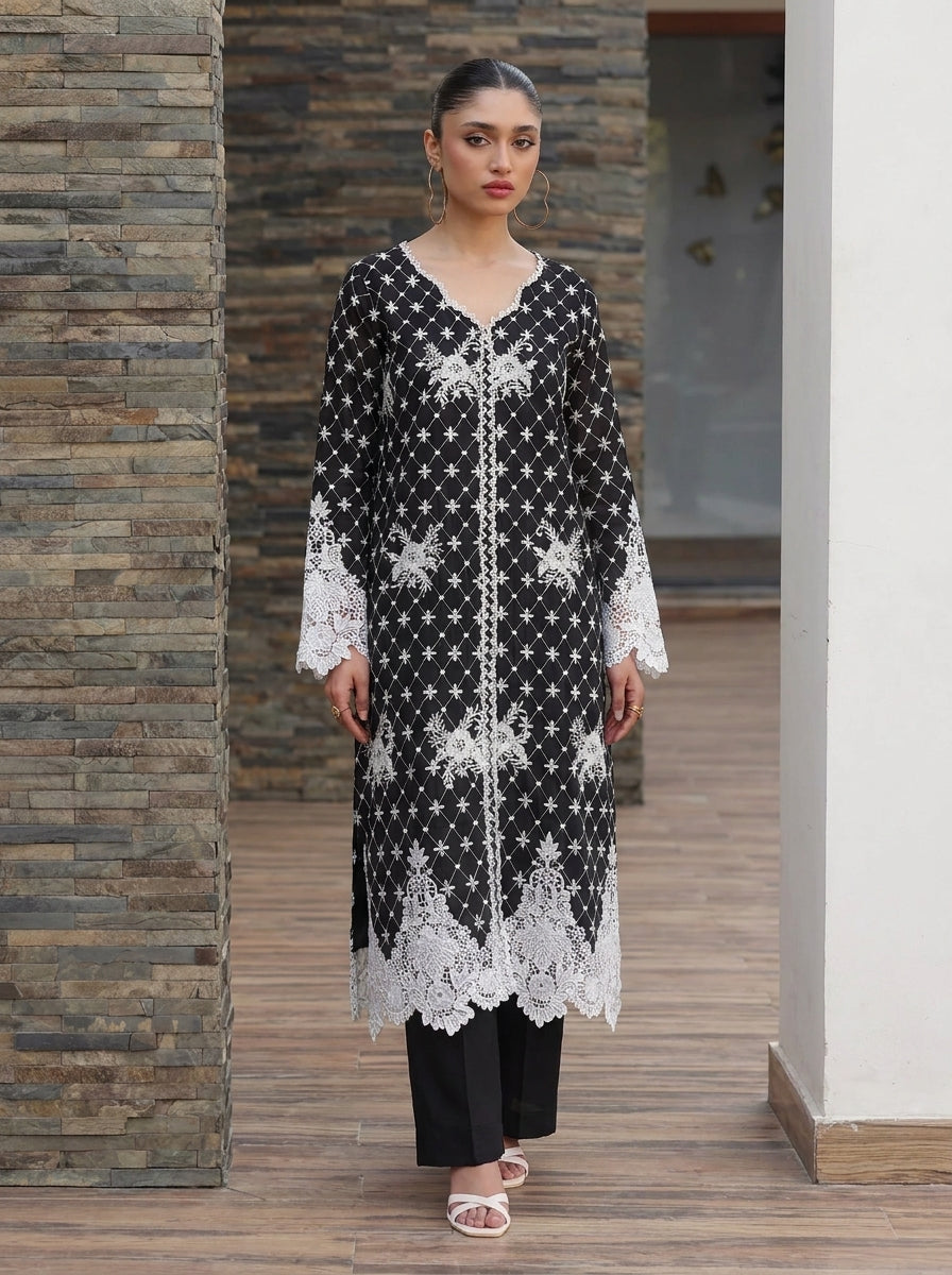 AAYRA Black & white embroidered Luxury lawn set🖤