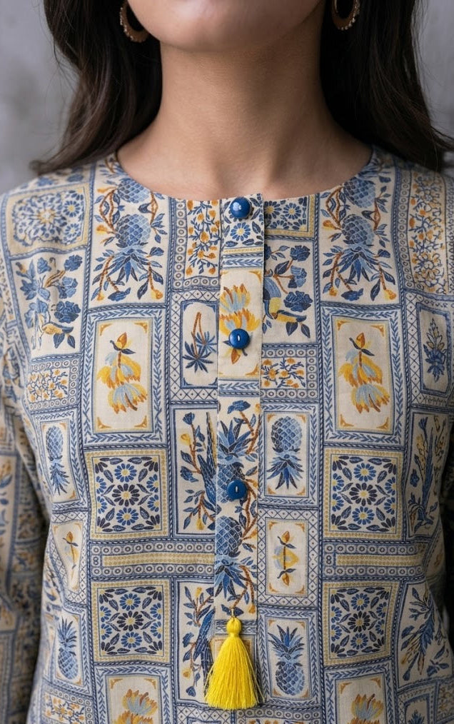 Blue block print set ( pockets included )