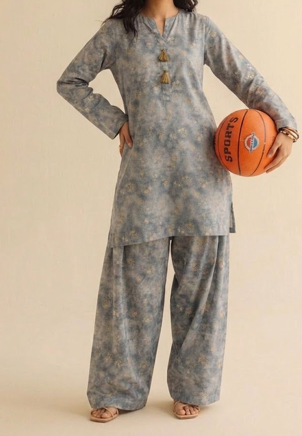 2pc moose grey printed farshi set