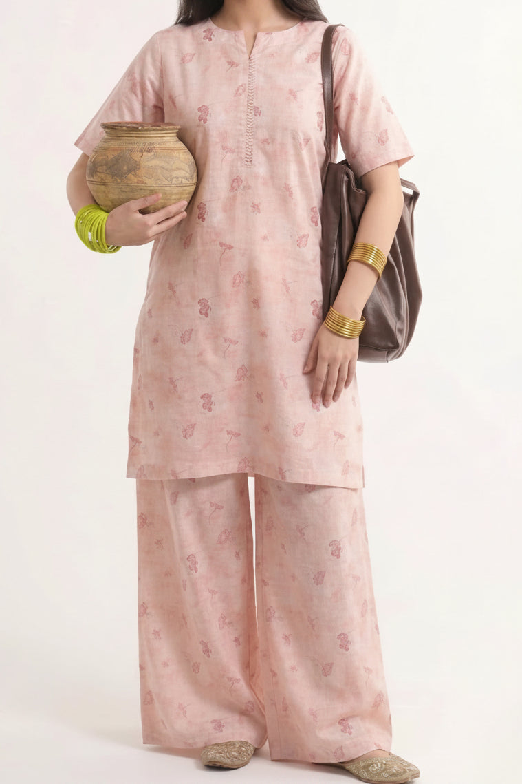 2PC baby pink printed set
