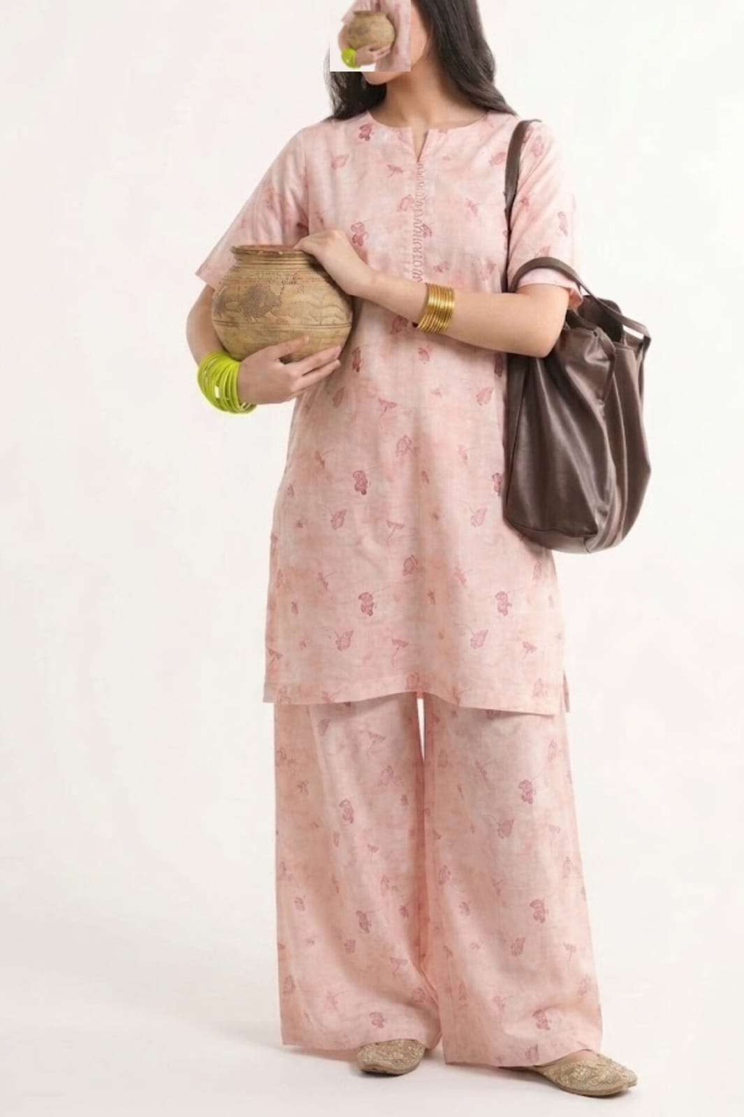 2PC baby pink printed set