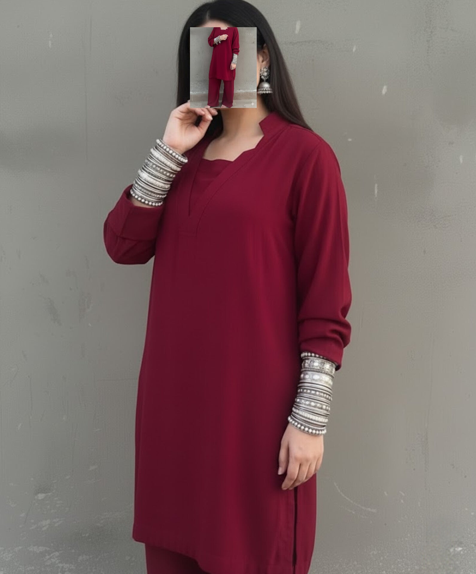 2pc Maroon fit ( side pockets included )