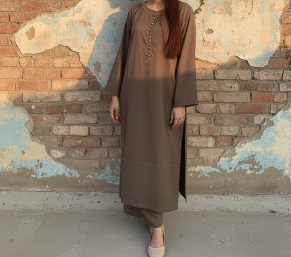2pc Mocha grey embroidered kurta