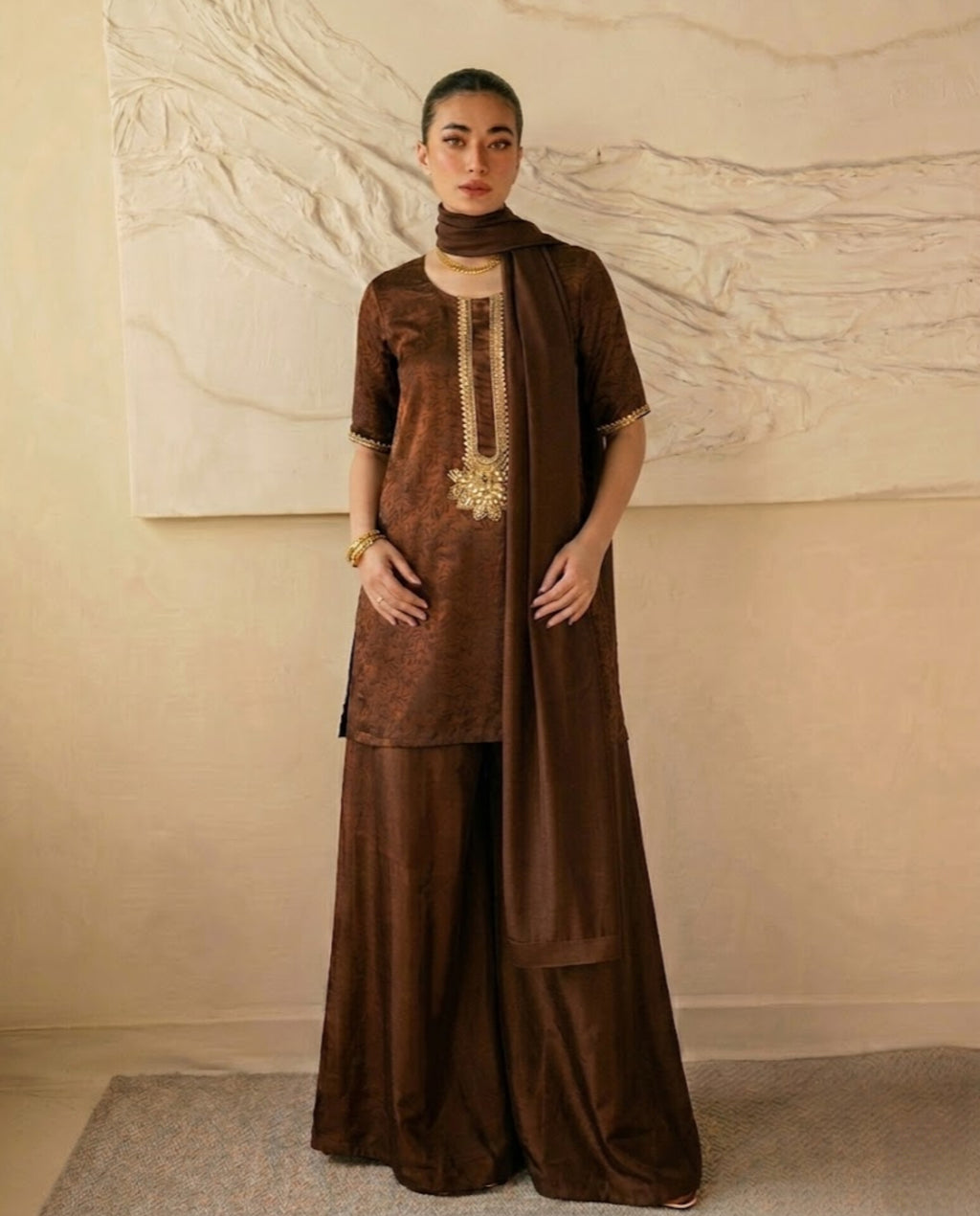 3pc brown zardozi outfit
