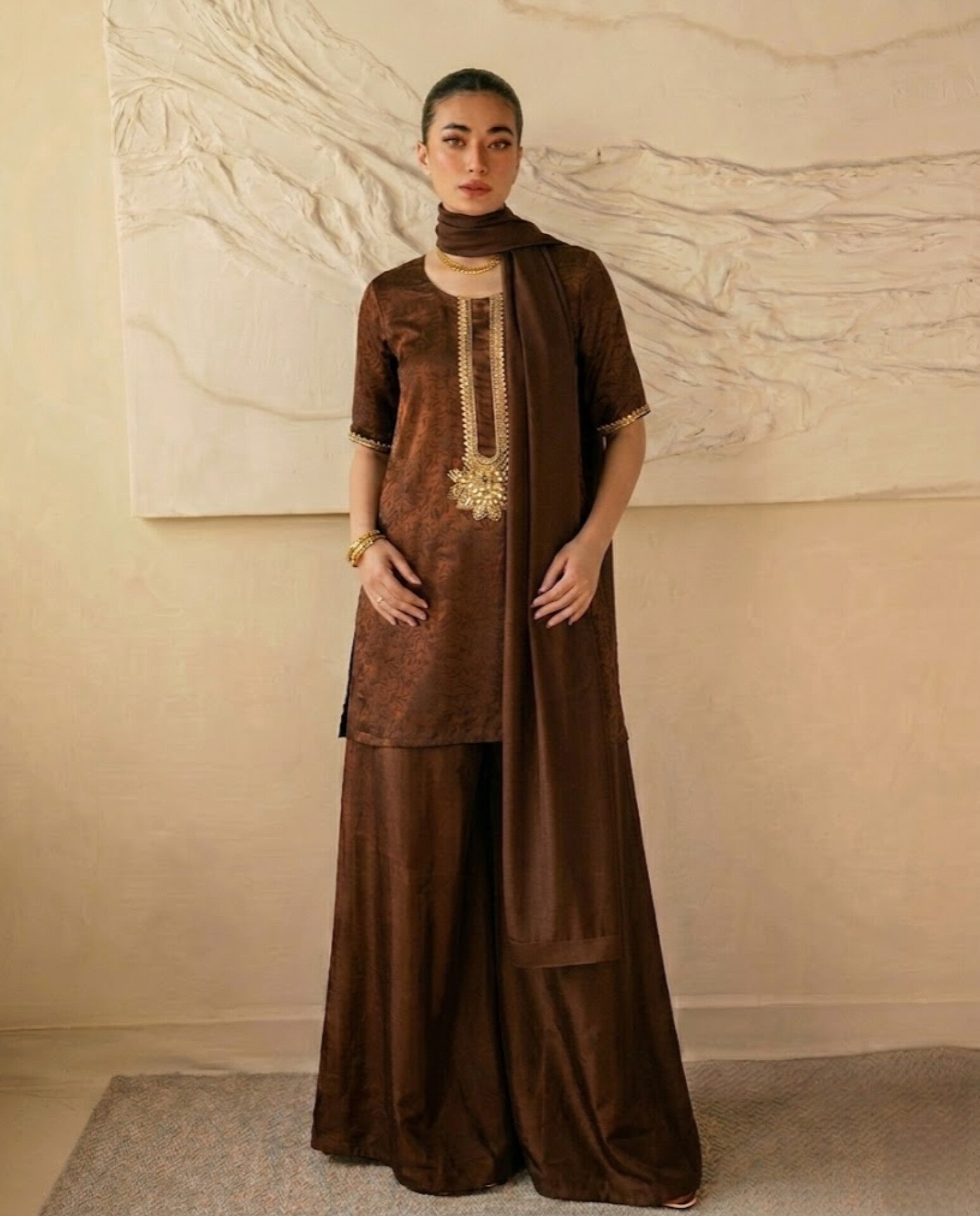 3pc brown zardozi outfit