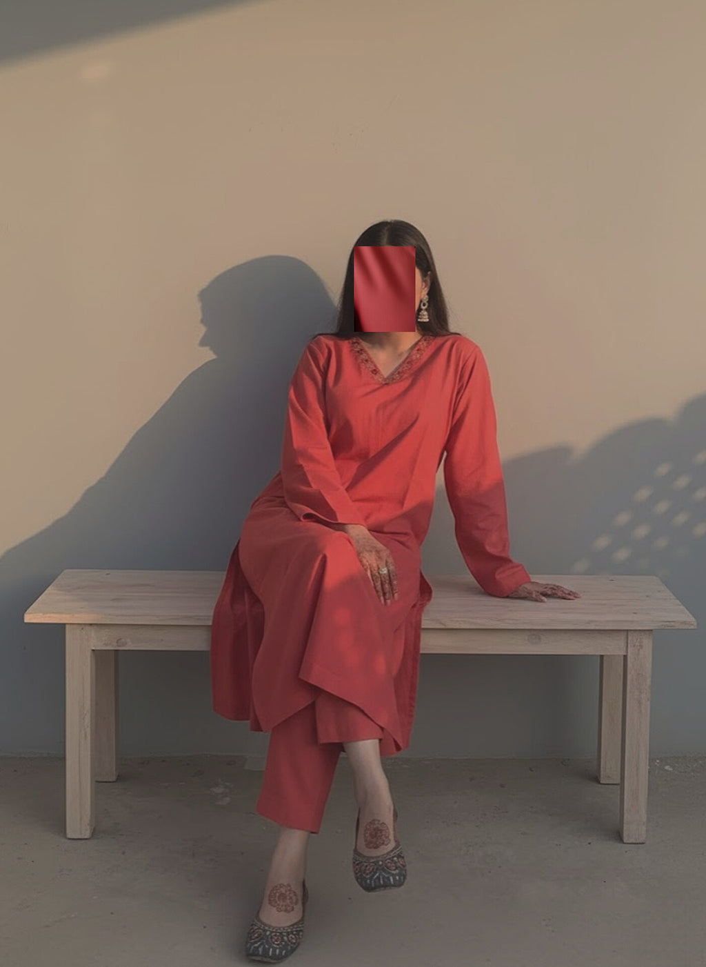 2pc Peachy embroidered kurta