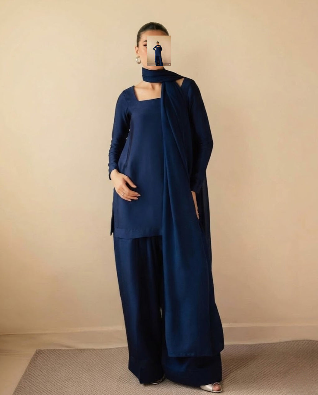 3pc Navy blue and straight trousers set