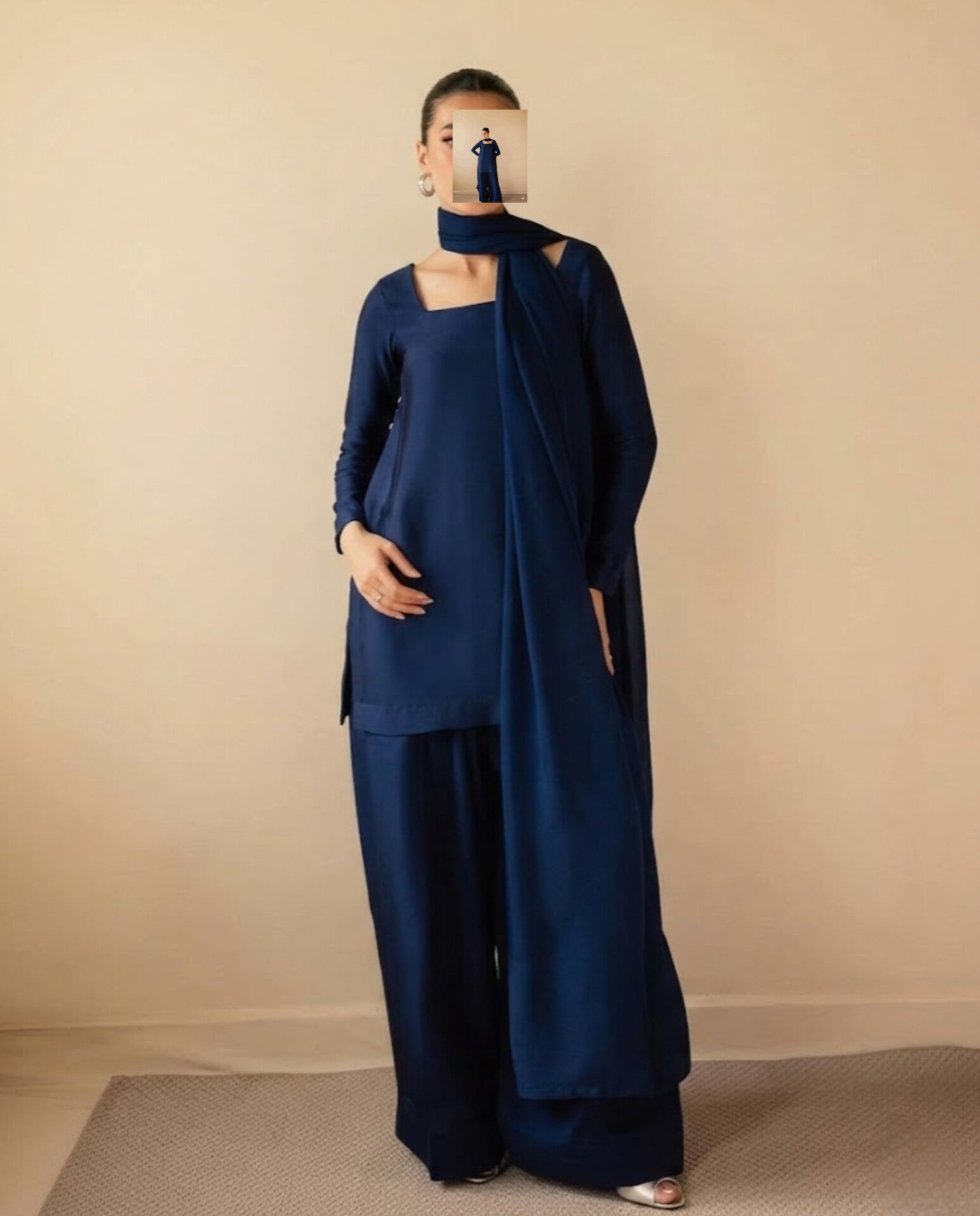 3pc Navy blue and straight trousers set