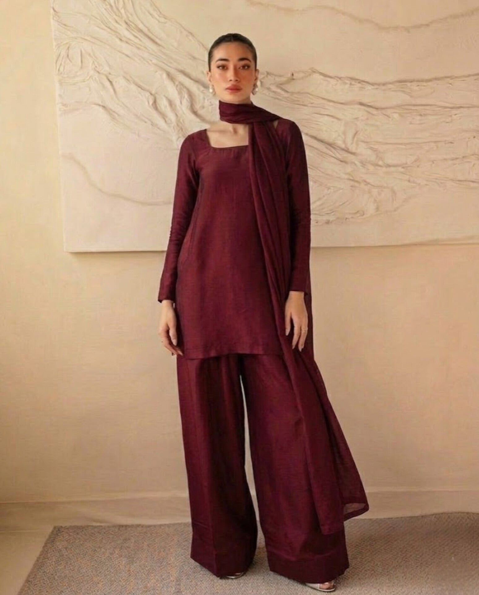 3pc berry maroon set with straight trousers