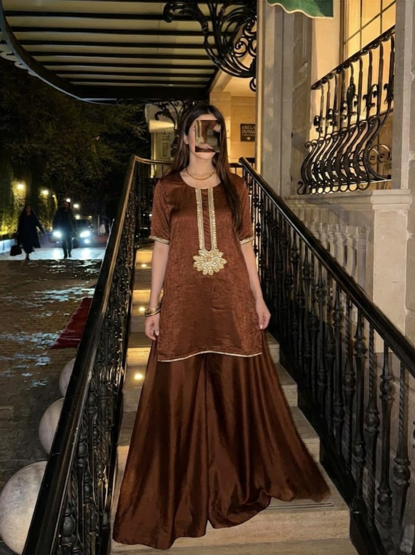 3pc brown zardozi outfit